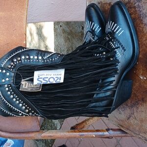 🪩 Dingo Gypsy Black Metallic Leather Cowgirl Boots Size 9.5 🪩